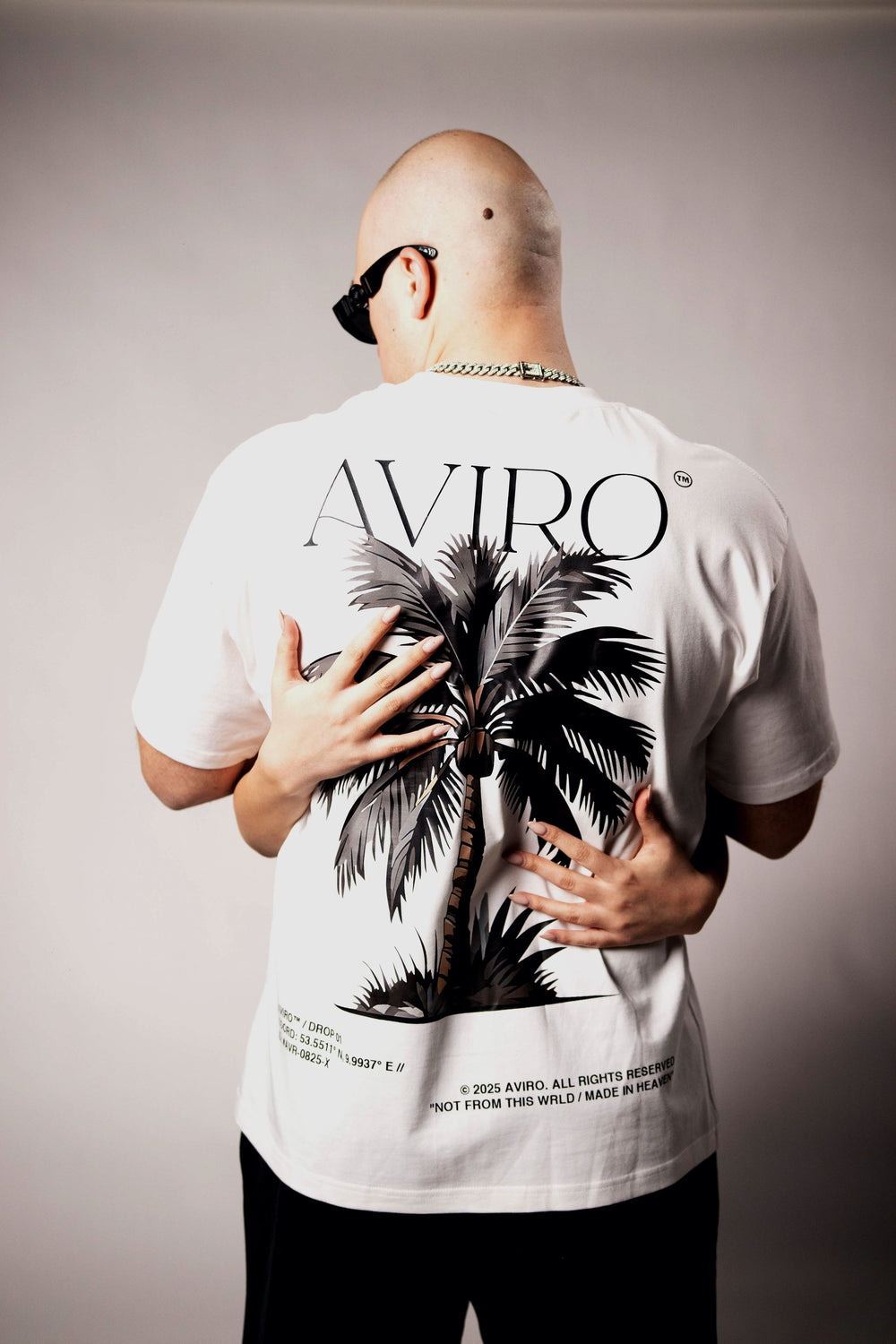 "Black Palm" White Oversized Tee