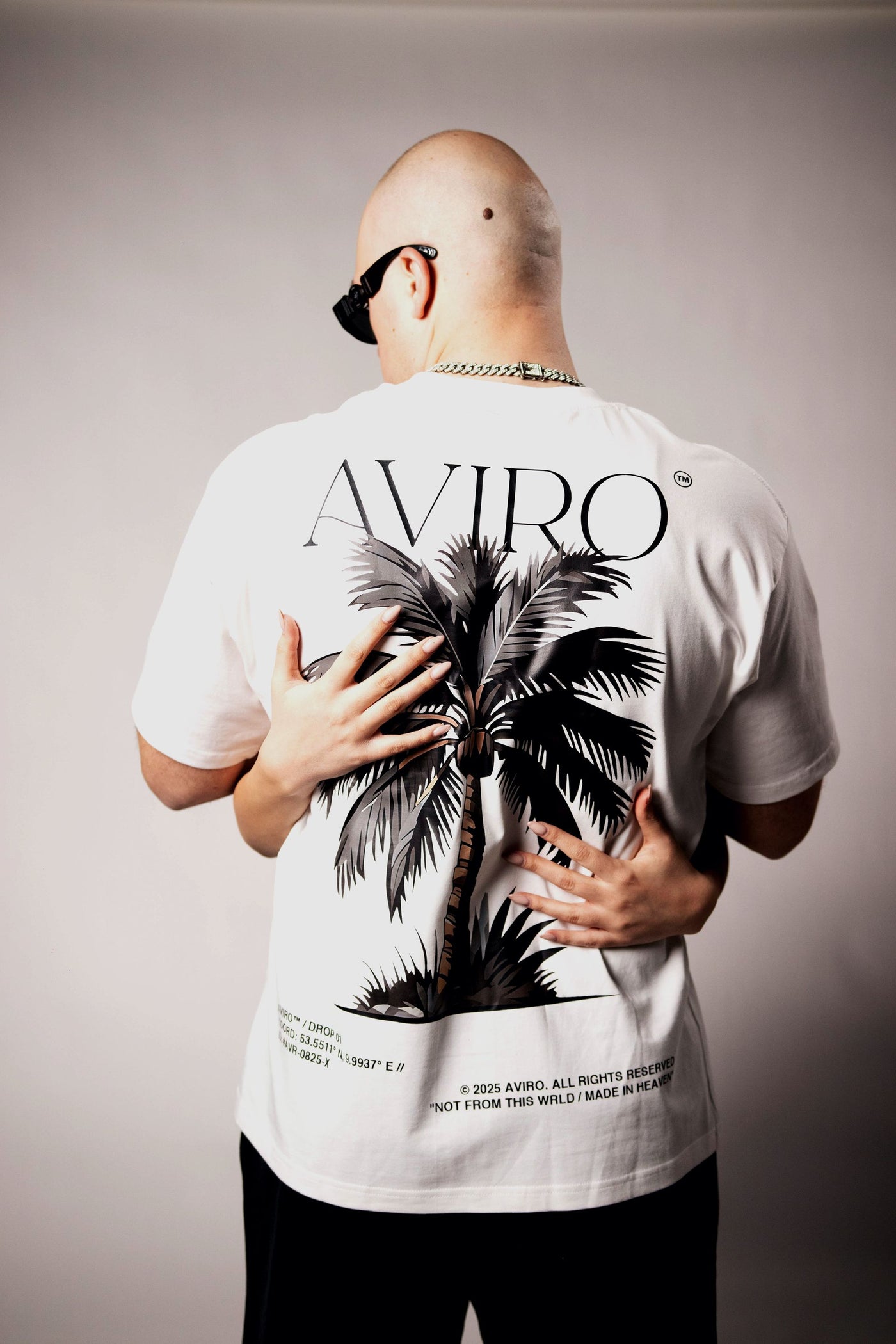 "Black Palm" White Oversized Tee