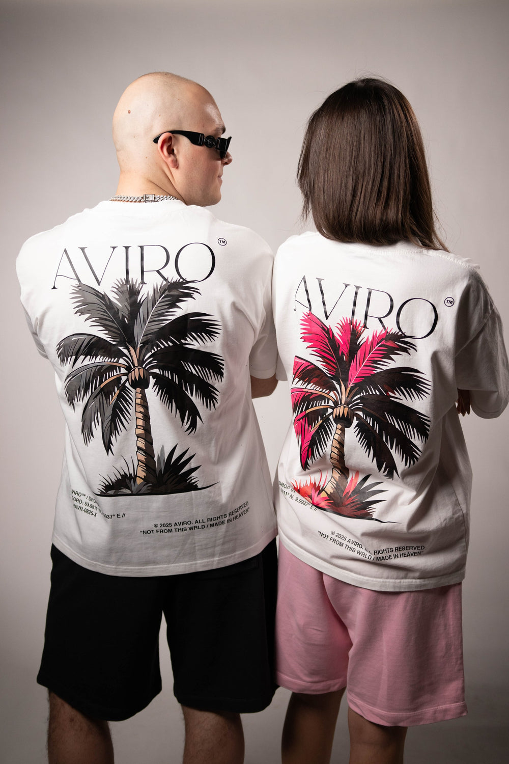 "Pink Palm" White Oversized Tee