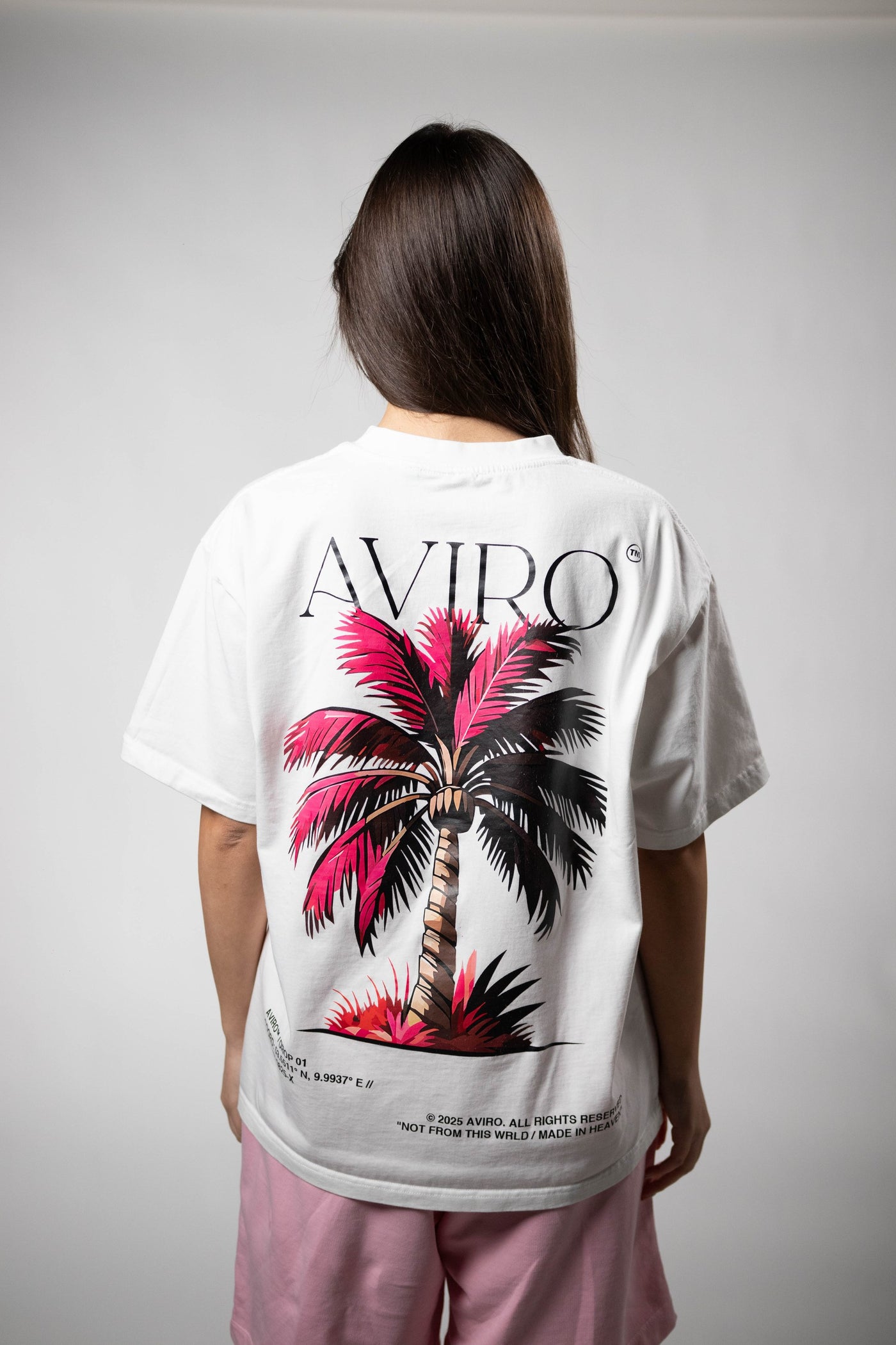 "Pink Palm" White Oversized Tee