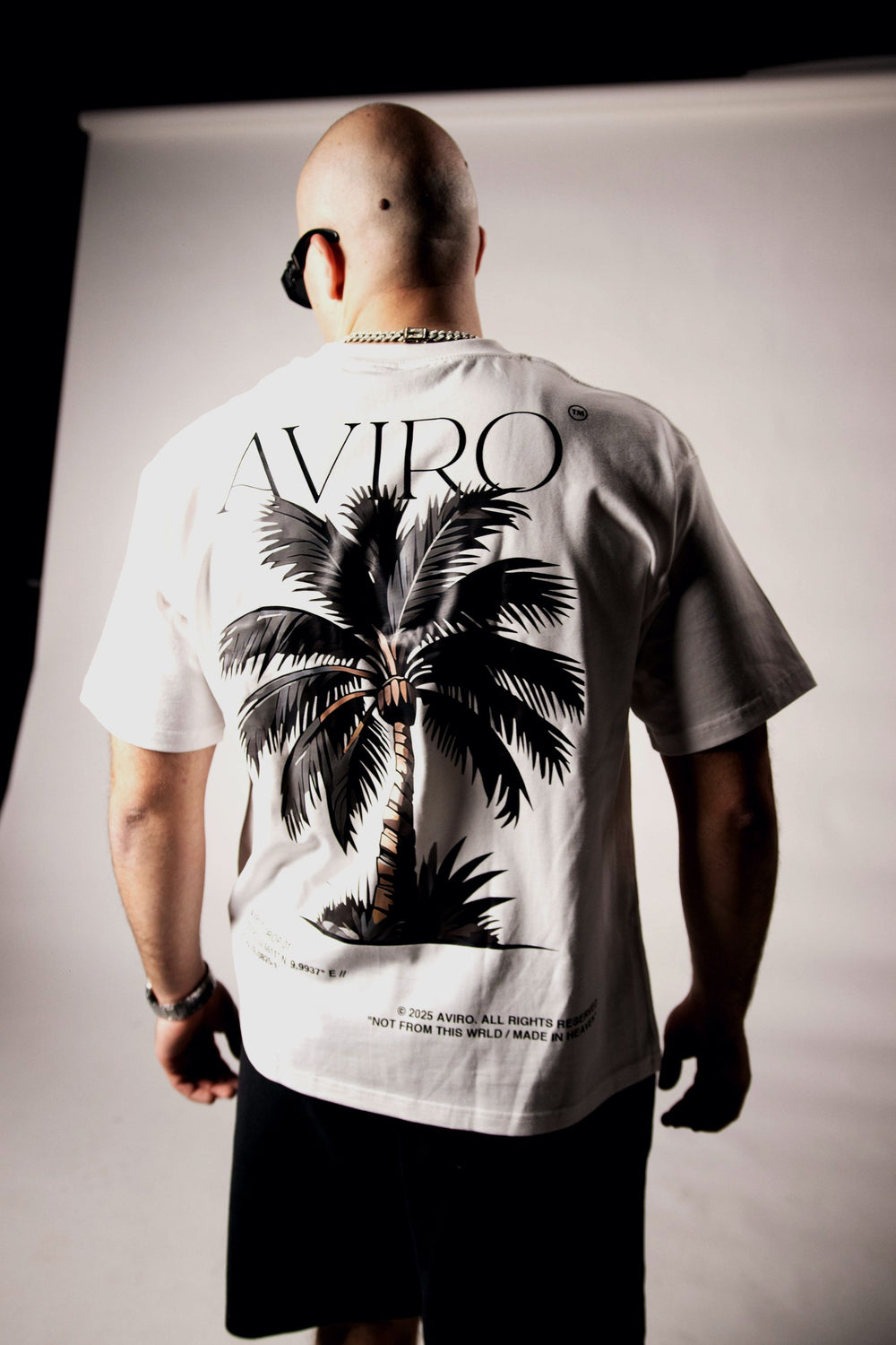 "Black Palm" White Oversized Tee