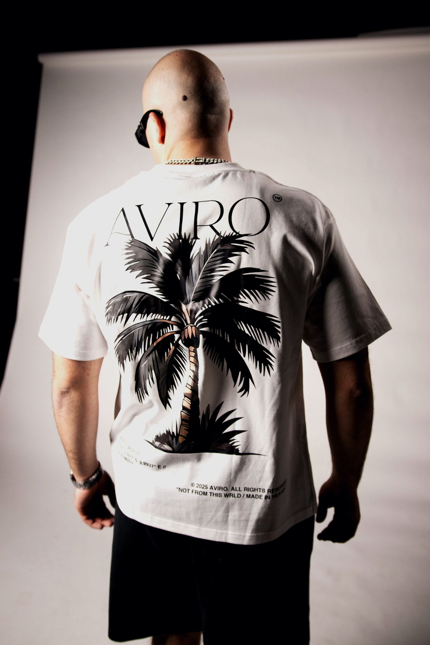 "Black Palm" White Oversized Tee
