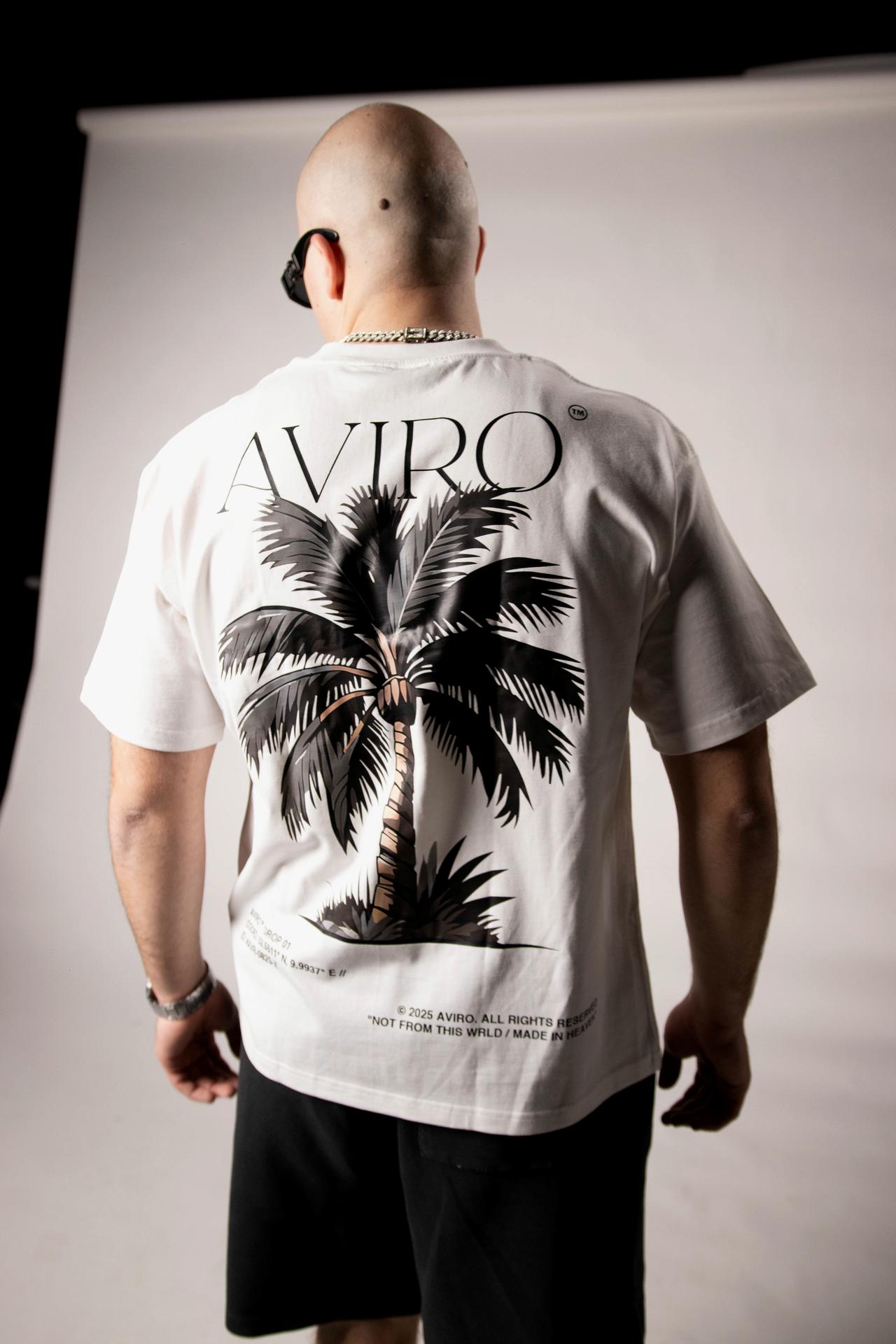 “Black Palm” White Oversized Tee